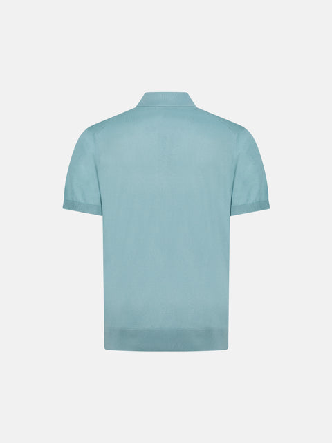 Pure Silk Knitted Zip Polo- Glacier Blue