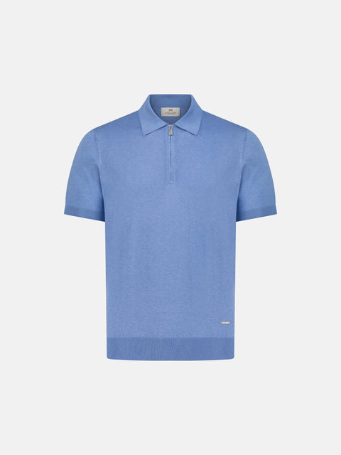 Pure Silk Knitted Zip Polo- Sky Blue