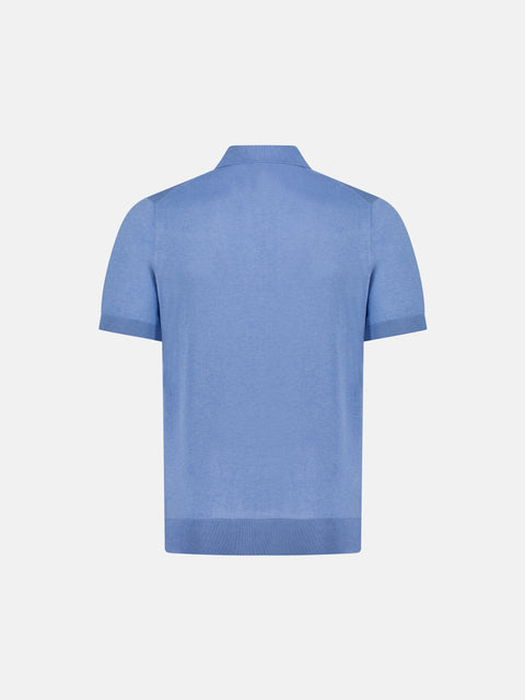 Pure Silk Knitted Zip Polo- Sky Blue