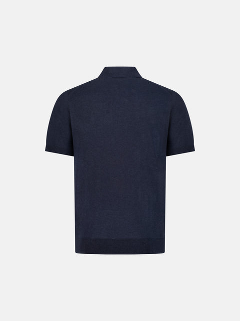 Pure Silk Knitted Zip Polo- Blue