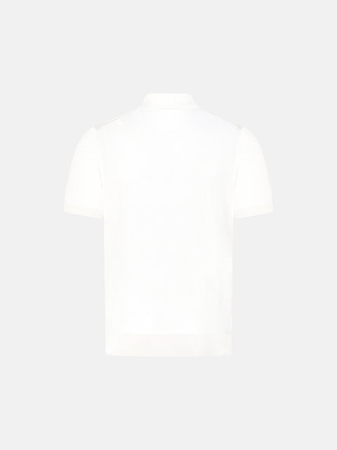 Pure Silk Knitted Zip Polo- White