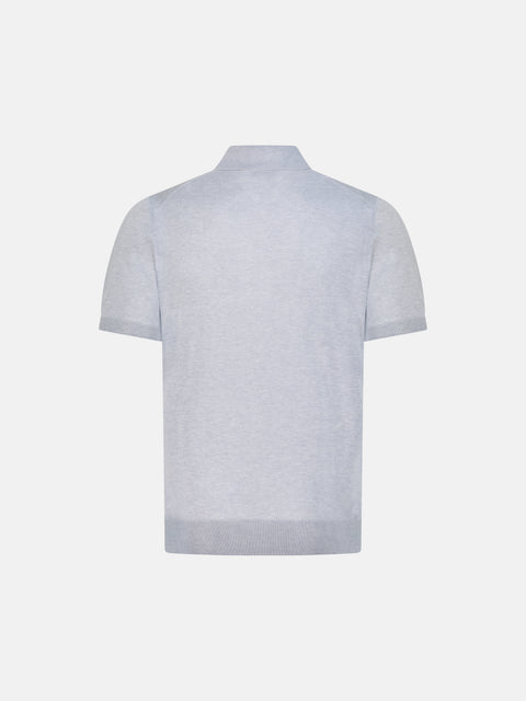 Pure Silk Knitted Zip Polo- Medium Grey