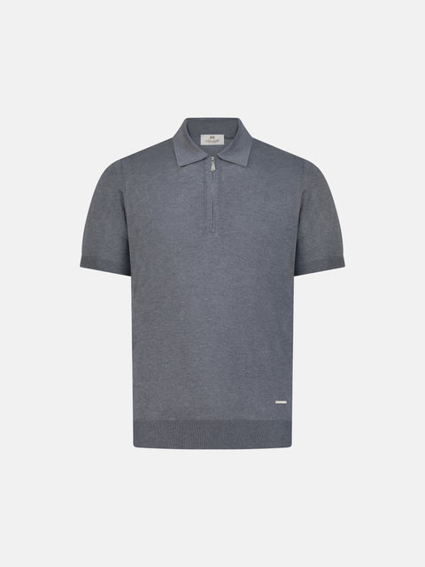 Pure Silk Knitted Zip Polo- Pearl