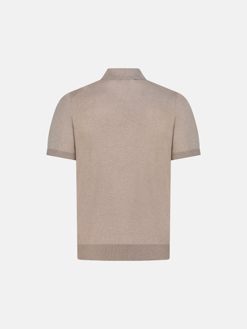 Pure Silk Knitted Zip Polo- Beige