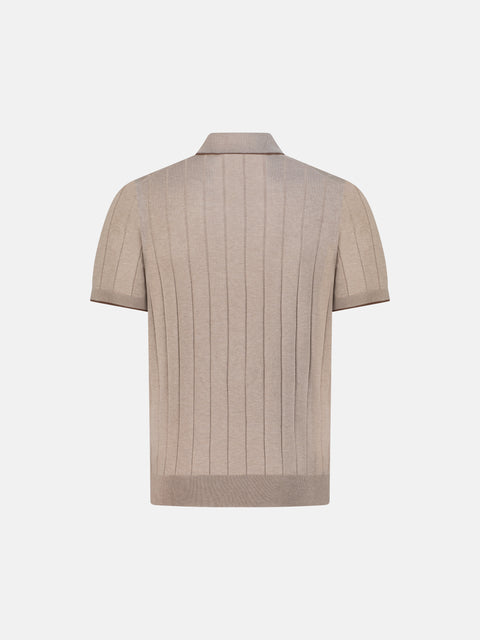 Pure Silk Ribbed Zip Polo- Beige