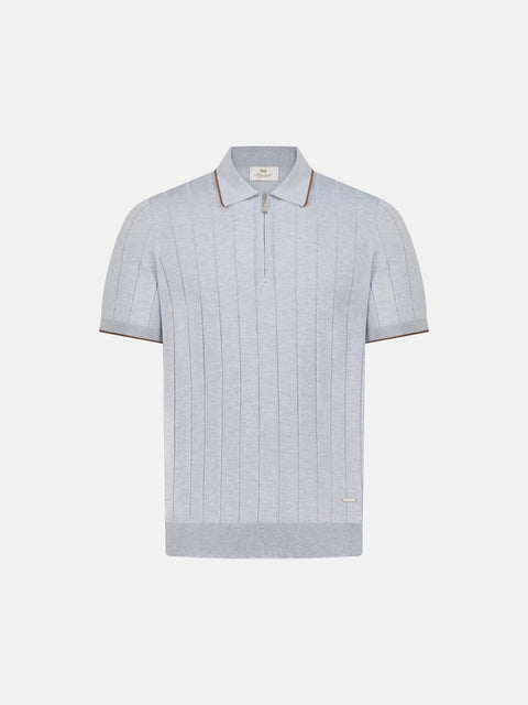 Pure Silk Ribbed Zip Polo- Medium Grey