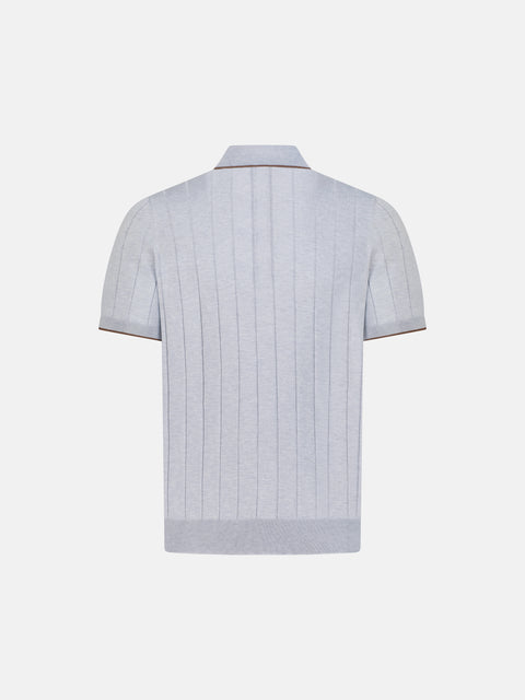 Pure Silk Ribbed Zip Polo- Medium Grey