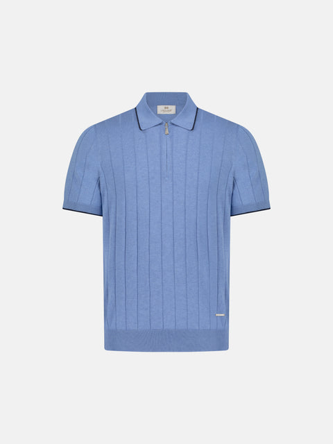 Pure Silk Ribbed Zip Polo- Sky Blue