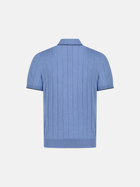 Pure Silk Ribbed Zip Polo- Sky Blue