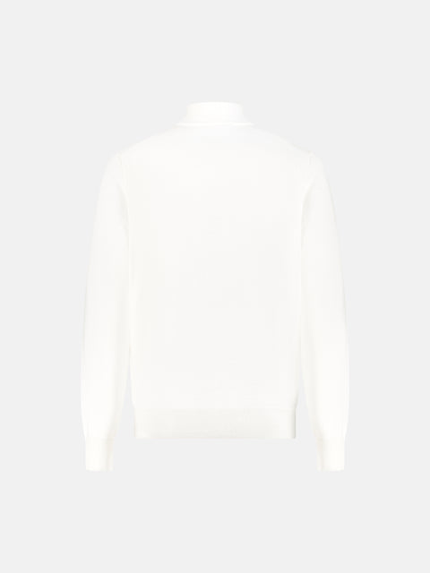 Wool Silk Full-Zip Knit Jacket- White