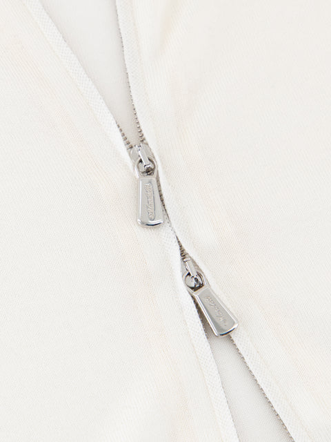 Wool Silk Full-Zip Knit Jacket- White
