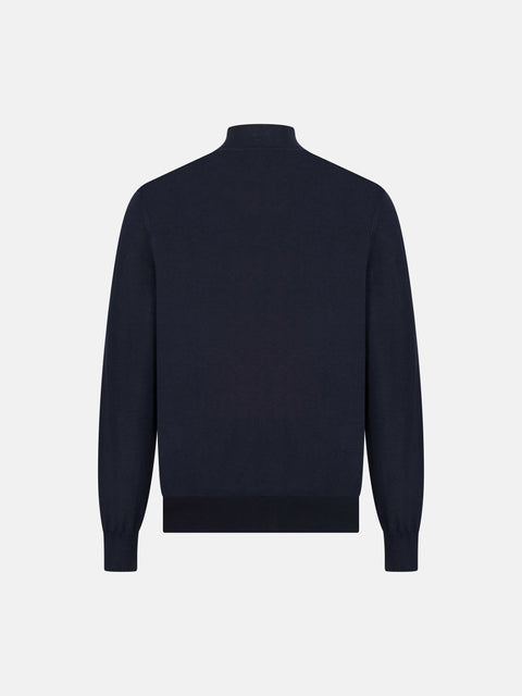 Wool Silk Full Zip Knit Jacket-Navy Blue
