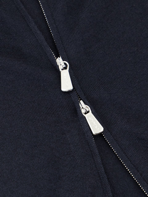 Wool Silk Full Zip Knit Jacket-Navy Blue