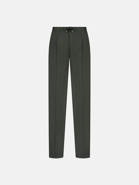 Wool Drawstring Trousers - Dark Green