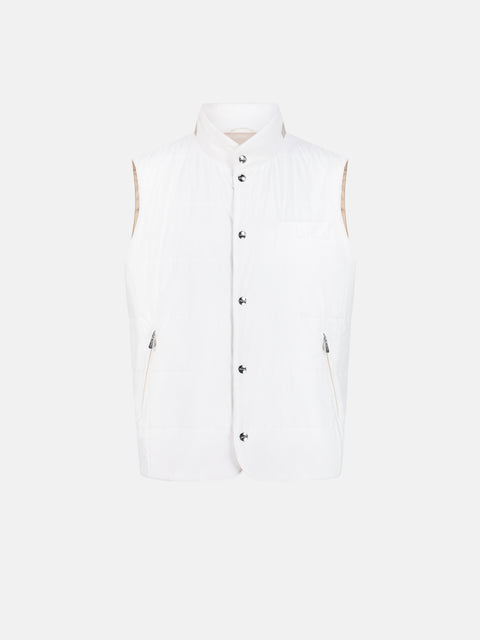 Nylon Wind Break Quilted Vest — White & Beige