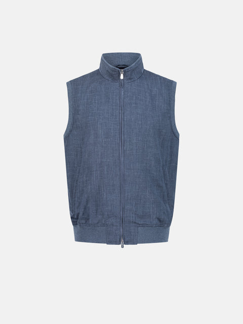 Wool, Silk & Linen Vest- Blue Coal