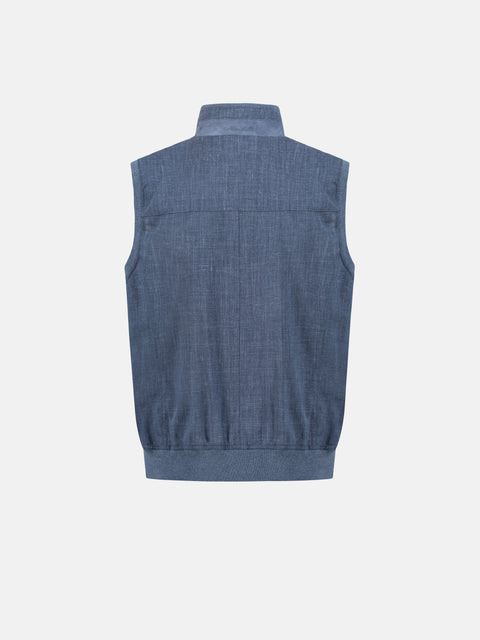 Wool, Silk & Linen Vest- Blue Coal