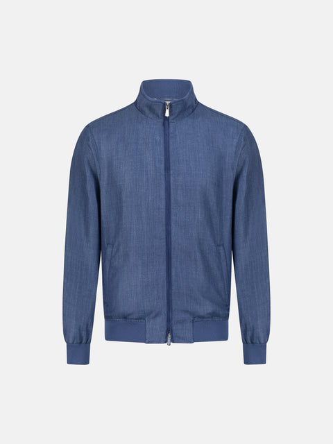 Wool Silk Linen Blouson- Avio Blue