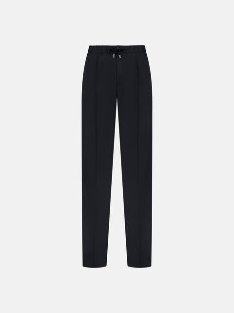 Wool Drawstring Trousers - Black
