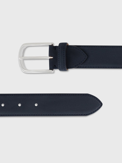Grained Leather Belt – Dark Blue