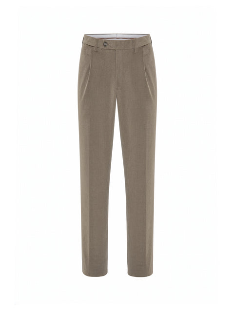 COMO Stretch Cotton Velvet Pleated Trousers — Camel