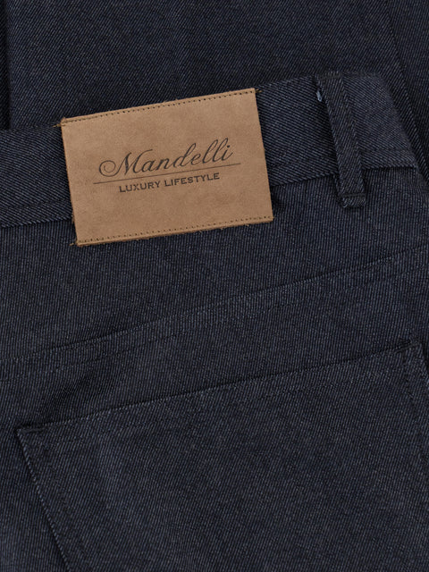 Mandelli Virgin Wool Denim Five-Pocket Trousers — Navy, view 3
