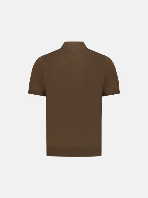 Silk & Cotton Knitted Polo with Zip – Marrone