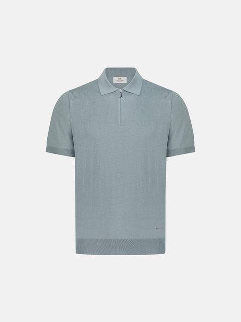 Silk & Cotton Knitted Polo with Zip –Thyme