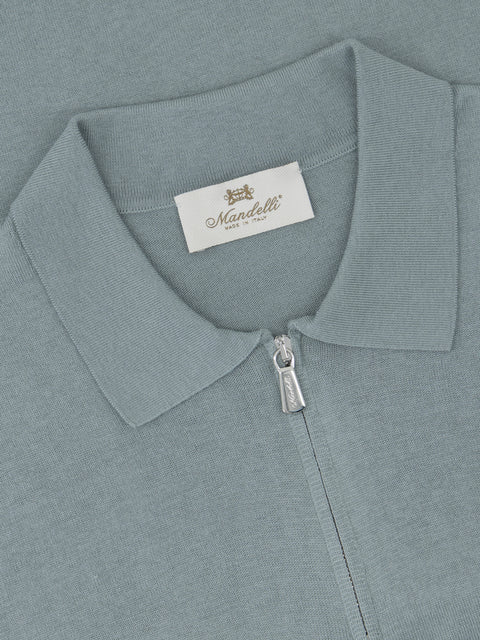 Silk & Cotton Knitted Polo with Zip –Thyme