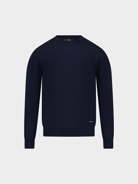 Wool & Cashmere Knitted Round Neck Sweater – Navy Blue