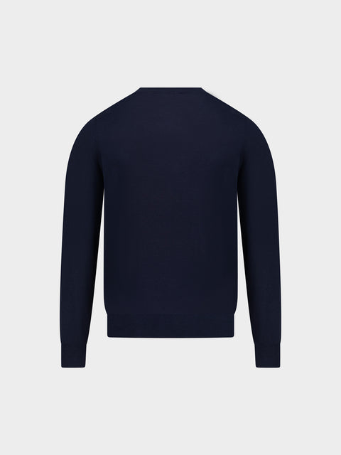 Wool & Cashmere Knitted Round Neck Sweater – Navy Blue