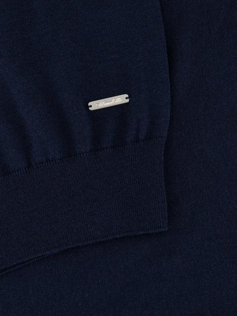 Wool & Cashmere Knitted Round Neck Sweater – Navy Blue