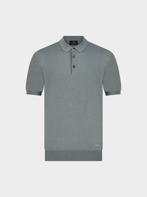 Knitted Silk & Cotton Polo with Buttons – Sage Green DUPLICATED (3K002A-5645-605)