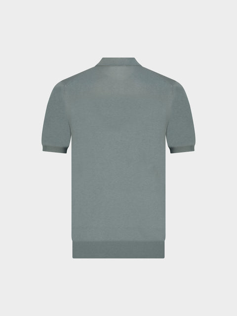 Knitted Silk & Cotton Polo with Buttons – Sage Green DUPLICATED (3K002A-5645-605)