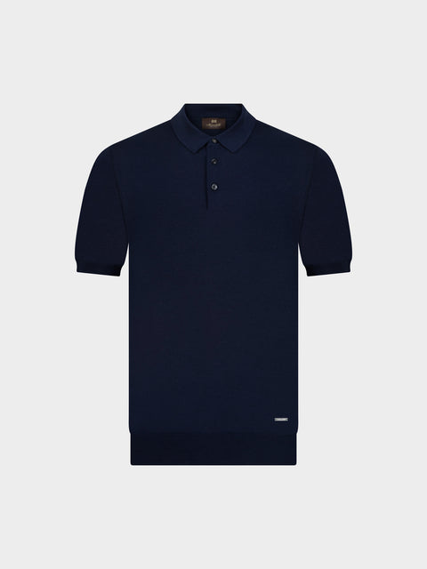 Knitted Silk & Cotton Polo with Buttons – Blue