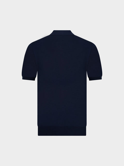 Knitted Silk & Cotton Polo with Buttons – Blue