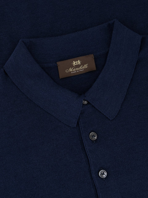 Knitted Silk & Cotton Polo with Buttons – Blue