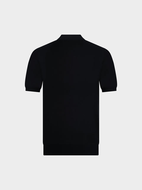 Knitted Silk & Cotton Polo with Buttons – Black