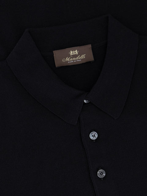 Knitted Silk & Cotton Polo with Buttons – Black
