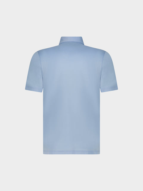 Knitted Cotton Polo with Buttons – Sky Blue
