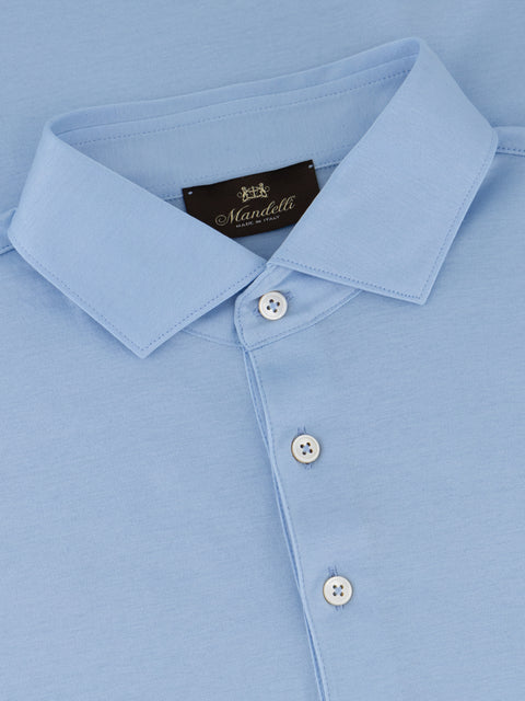 Knitted Cotton Polo with Buttons – Sky Blue