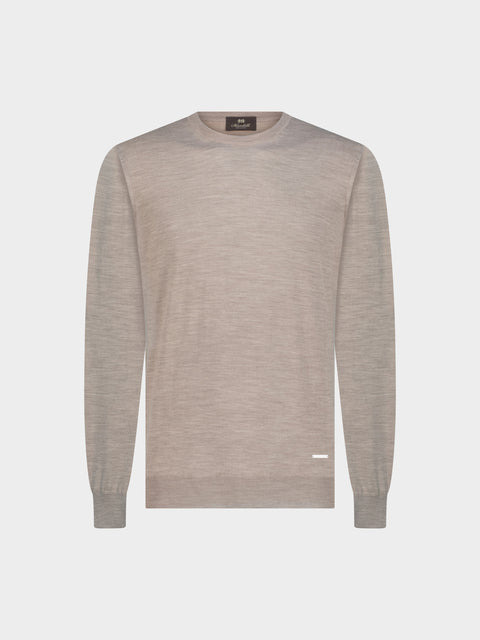 Knitted Round-Neck Sweater in Pure Wool – Beige