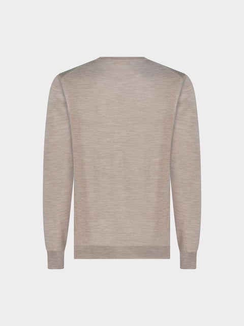Knitted Round-Neck Sweater in Pure Wool – Beige