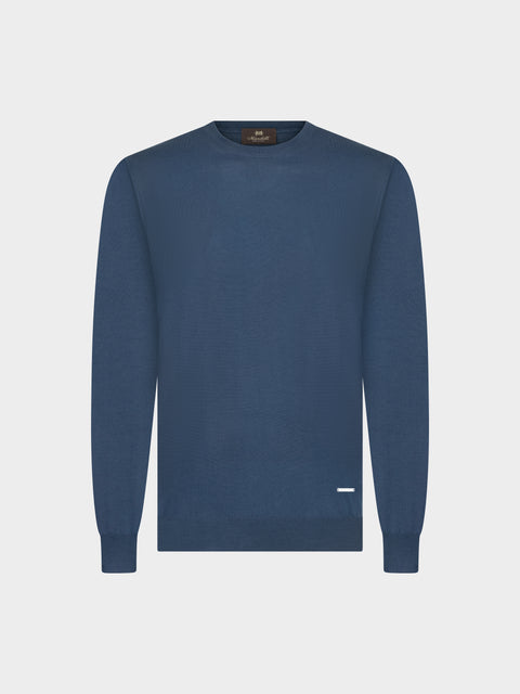 Knitted Round-Neck Sweater in Pure Wool – Asphalt