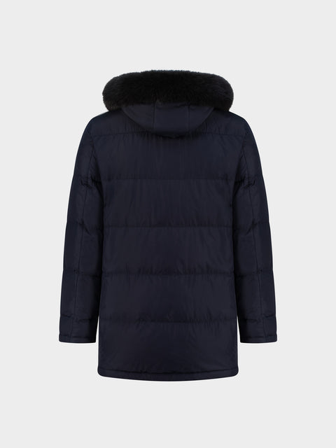 Quilted Technical Parka with Faux Fur Hood – Navy Blue