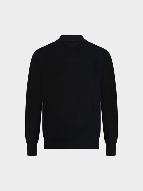 Knitted Wool & Cashmere Zip Polo – Black
