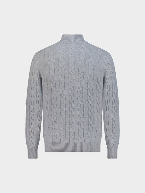 Knitted High-Neck Sweater with Buttons in Pure Cashmere – Grey