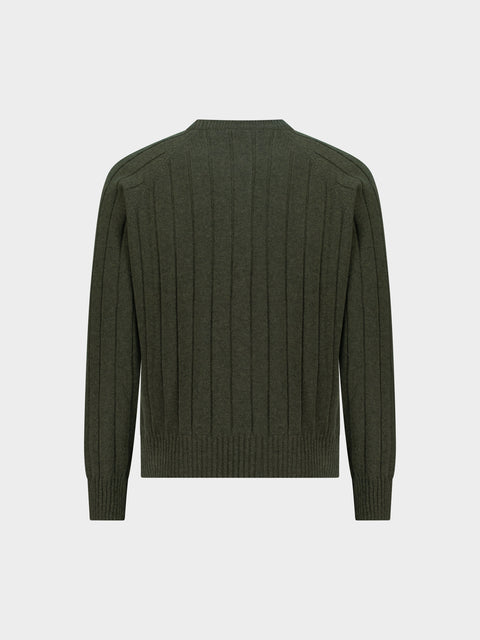 Knitted Round-Neck Sweater in Pure Cashmere – Military Green