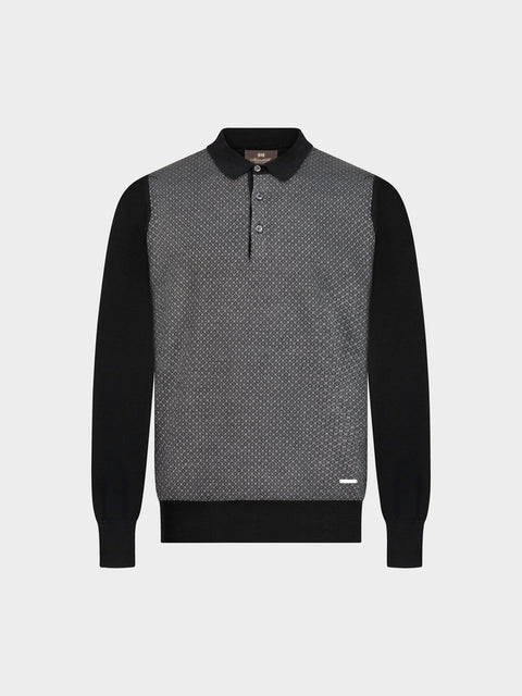 Knitted Polo with Buttons  – Black