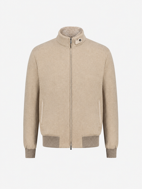 Pure Cashmere Blouson with Detachable Mink Collar — Light Beige